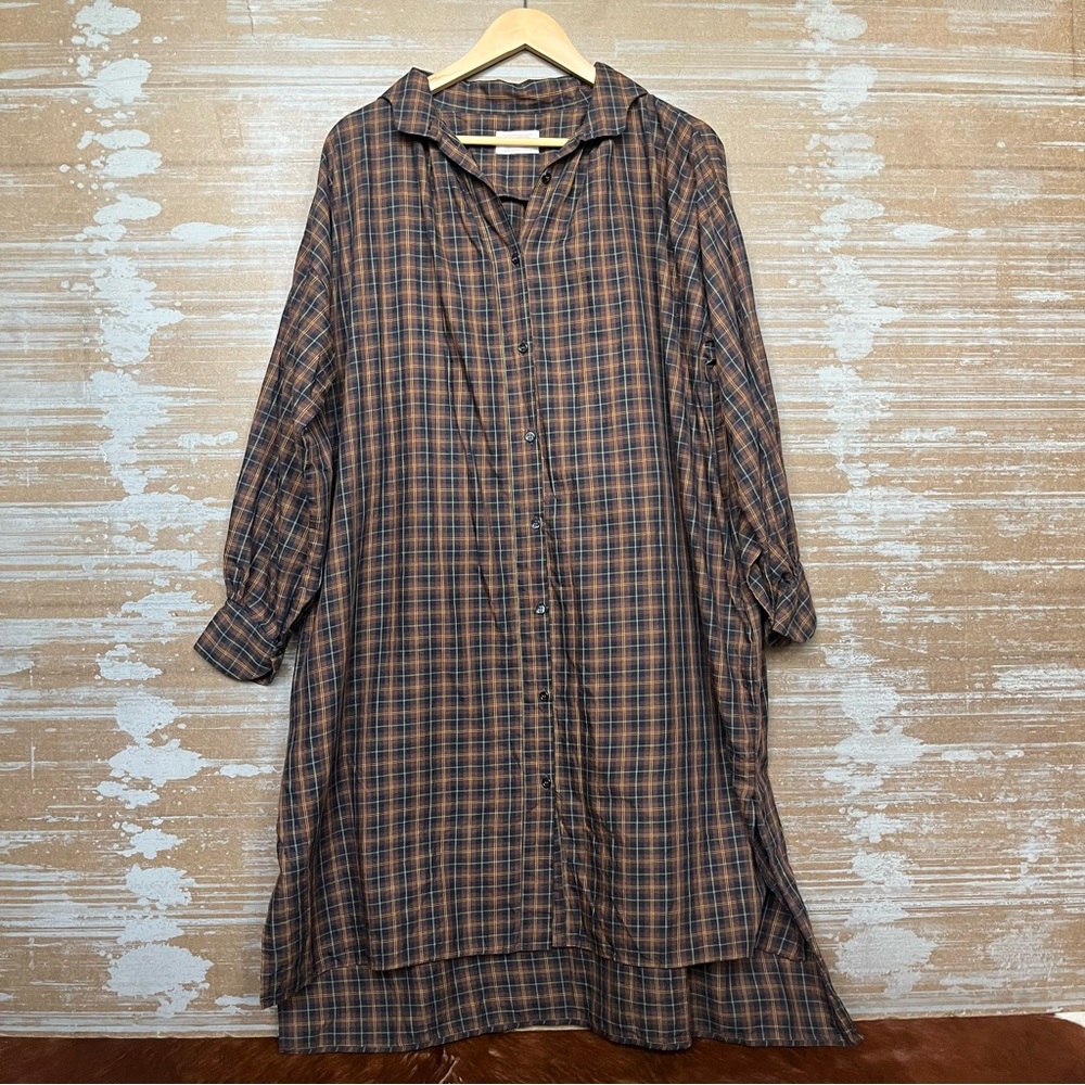 Gallego Desportes Plaid Shirt Dress Oversized Fall Boho Preppy Womens M